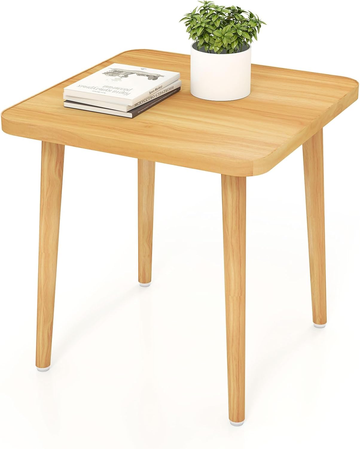 Simple End Table,Modern Side Table with 4 Solid Wood Sturdy Legs for Living Room,Nightstand Bedside Table for Bedroom Balcony (Natural)