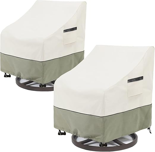 Outdoor Swivel Lounge Chair Cover 2 Pack,100% Waterproof Heavy Duty Outdoor Chair Covers,(33 W x 35 D x 38.5 H inches) Patio Furniture Cover for Swivel Patio Chair,White&Grayish Green