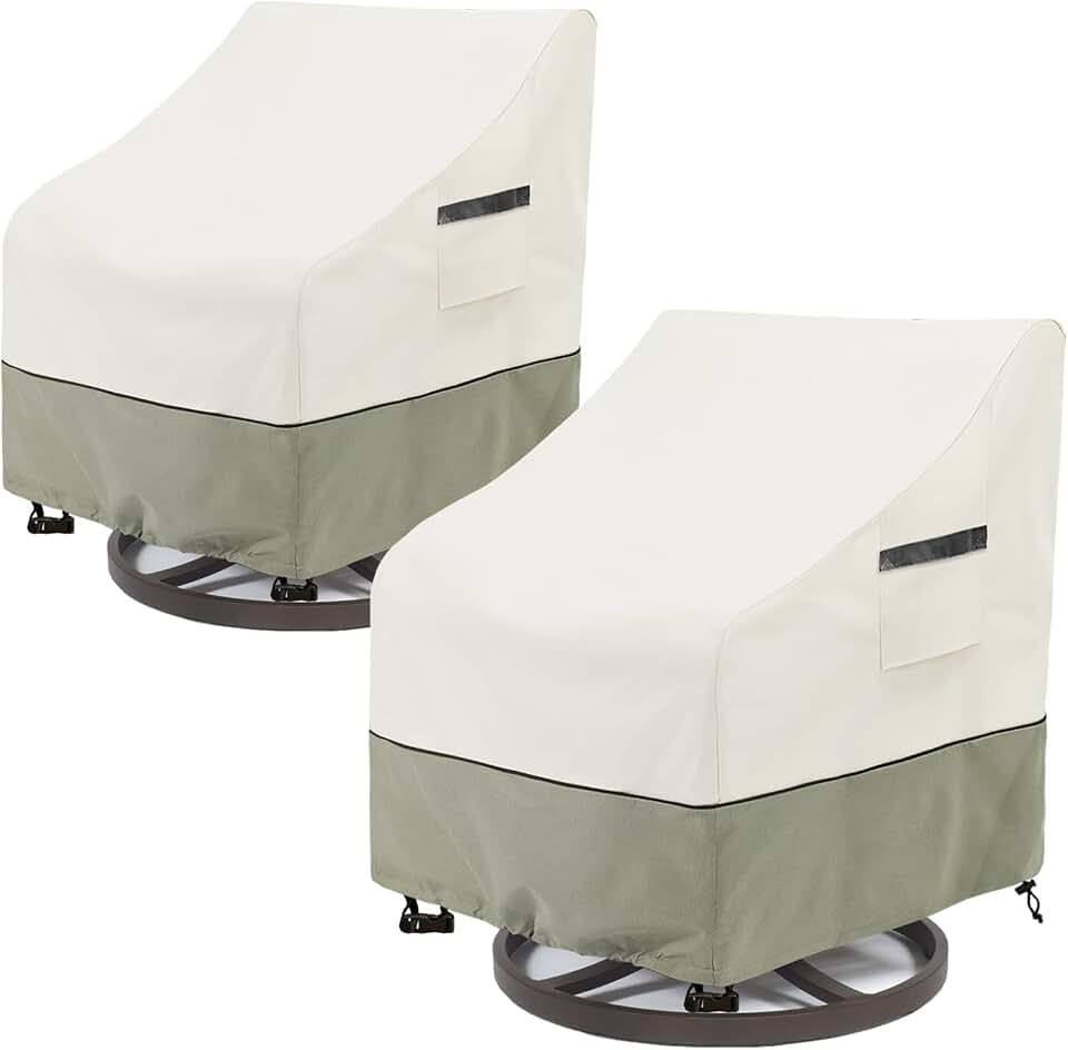 Outdoor Swivel Lounge Chair Cover 2 Pack,100% Waterproof Heavy Duty Outdoor Chair Covers,(33 W x 35 D x 38.5 H inches) Patio Furniture Cover for Swivel Patio Chair,White&amp;Grayish Green