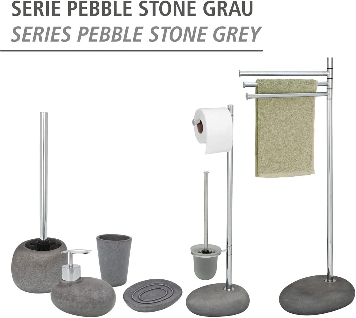 WENKO Free Standing Pebble Stone Grey-Toilet Brush Holder, 50 x 40 x 25 cm
