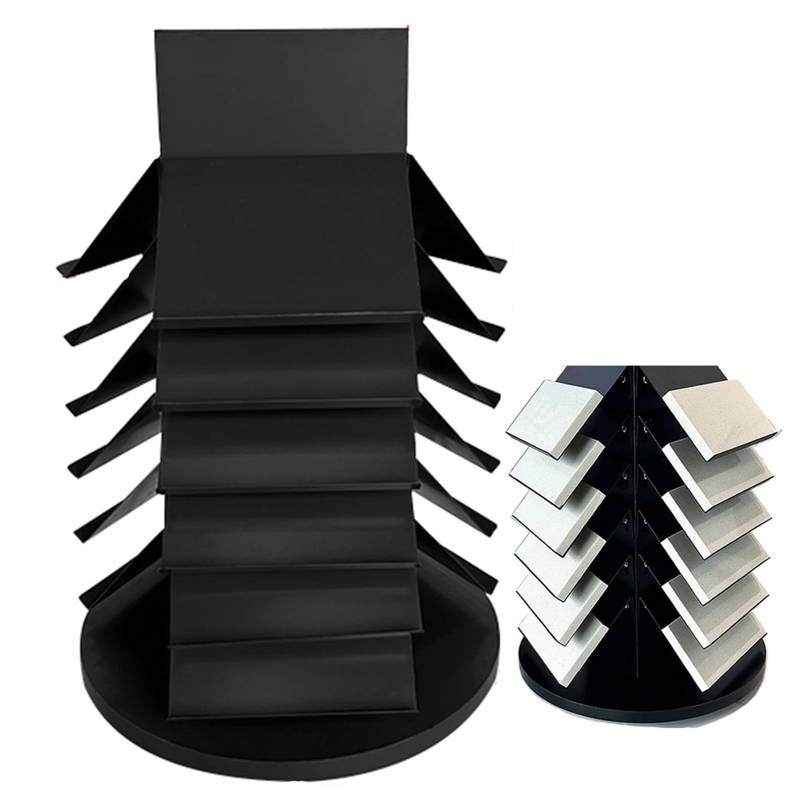 NQNFWCRJ Triangular Rotating Metal Tile Rack Lacquered Reinforced and Thickened Floor Tile Display Stand Holds 18 SamplesFloor Tile Display Rack