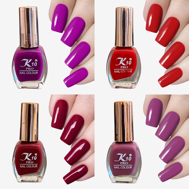 K10 Matte Nail Polish | Matte Nail Paint for Girls and Women (Purple-Red-Light-Purple-Dark-Red) Set of 4| Each 7 ml-image-3