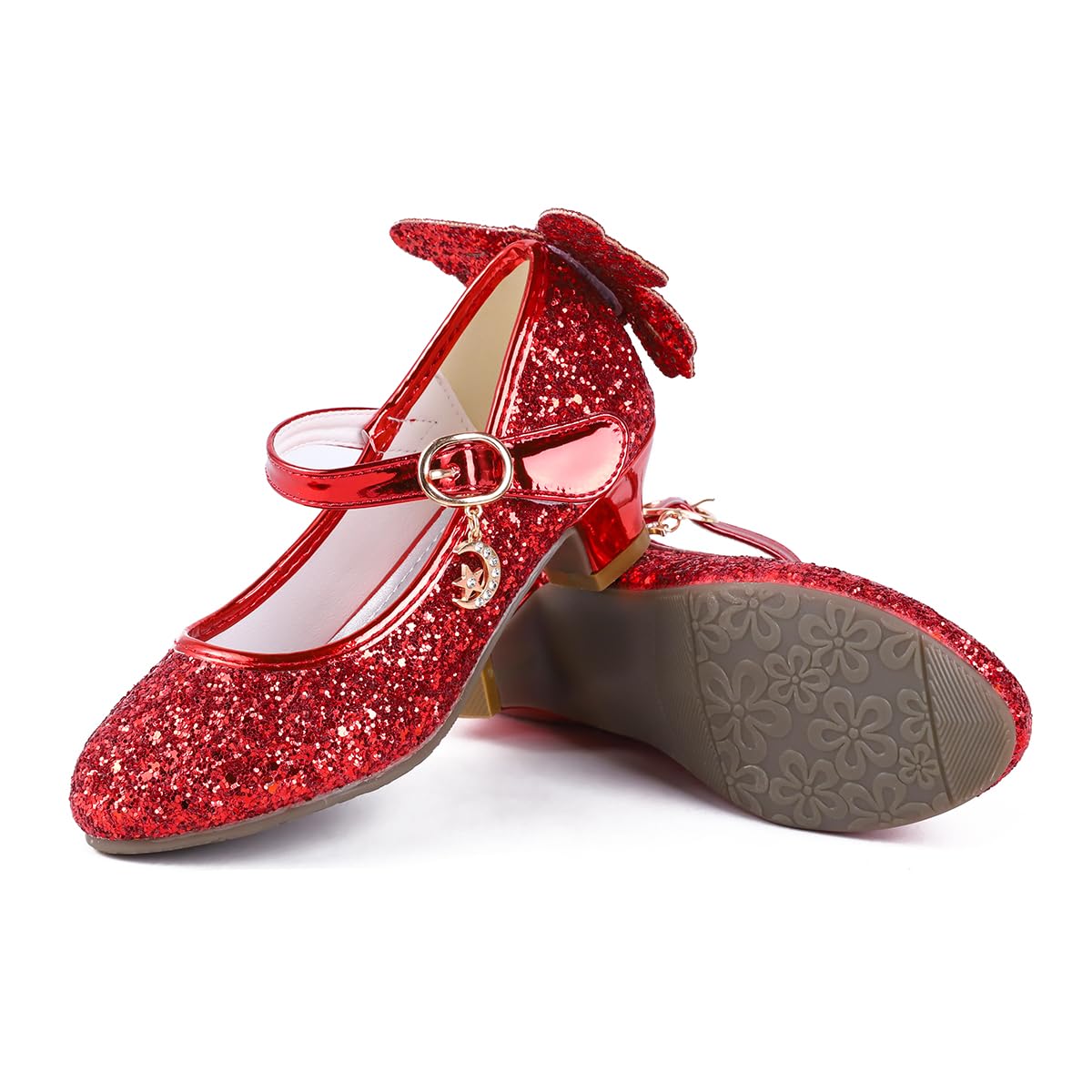 Girls Princess Shoes Sequins Sweet Bows High Heels Wedding Party Dress Shoes Dance Bright Diamond Cosplay Christmas Festival Shoes Pink Blue Purple Gold Silver — view 7