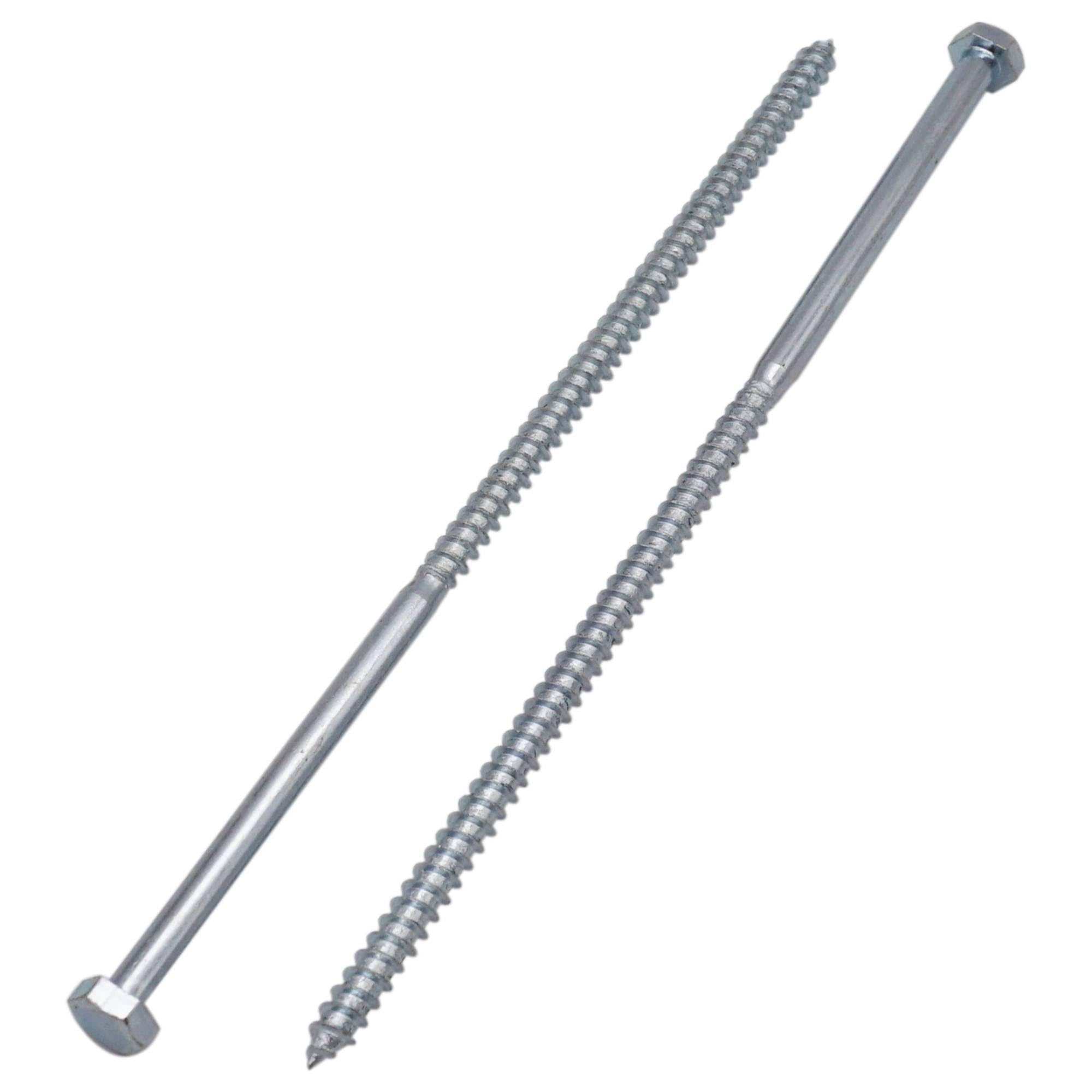 SKIR'CO (4 pcs) Zinc Plated Steel Hexagonal Head Wood Screws M6 x 180 mm, DIN 571 Coach Screws, Hex Screws, Lag Bolts