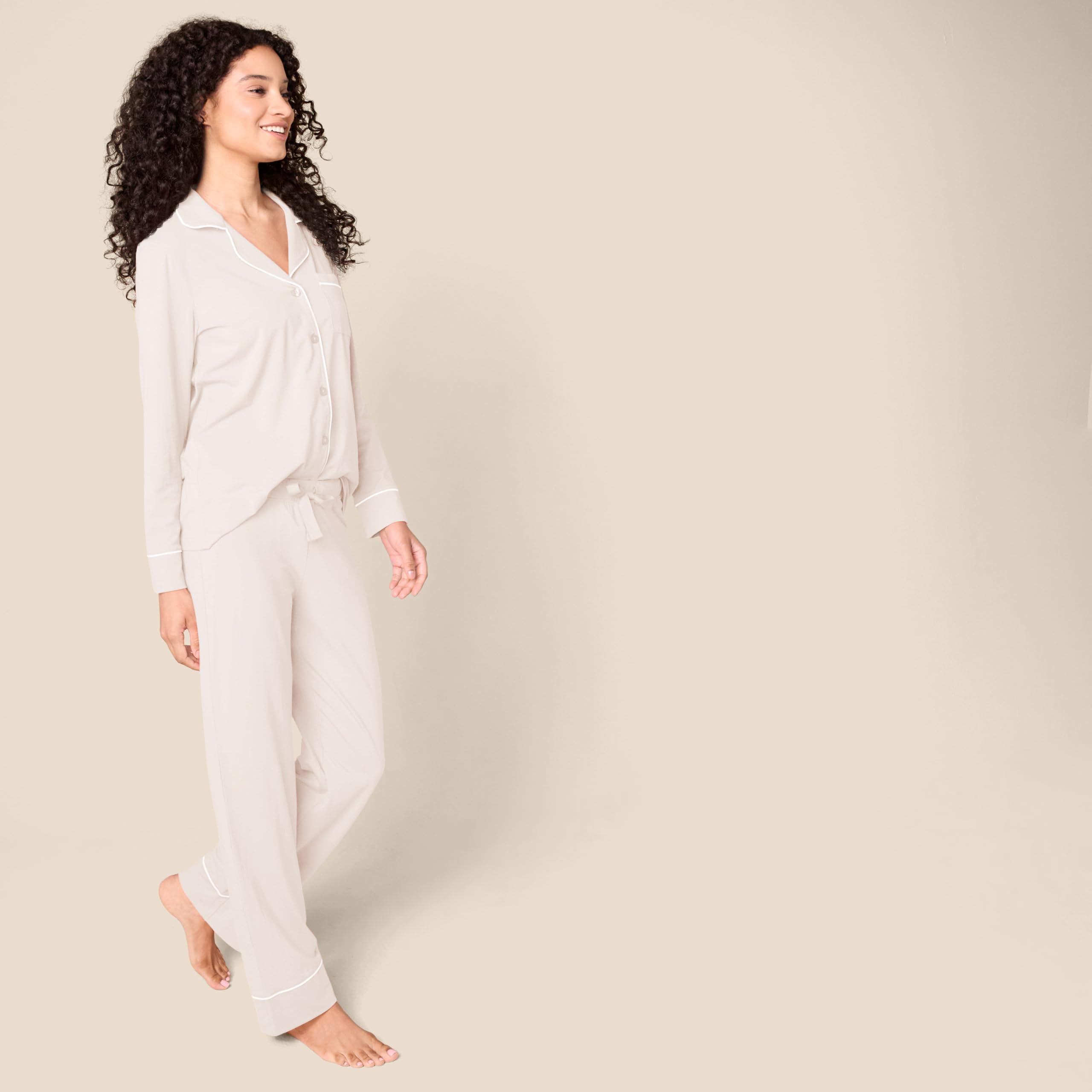 Amazon Essentials Camicia a Maniche Lunghe in Modal di Cotone e Pigiama a Tutta Lunghezza Donna