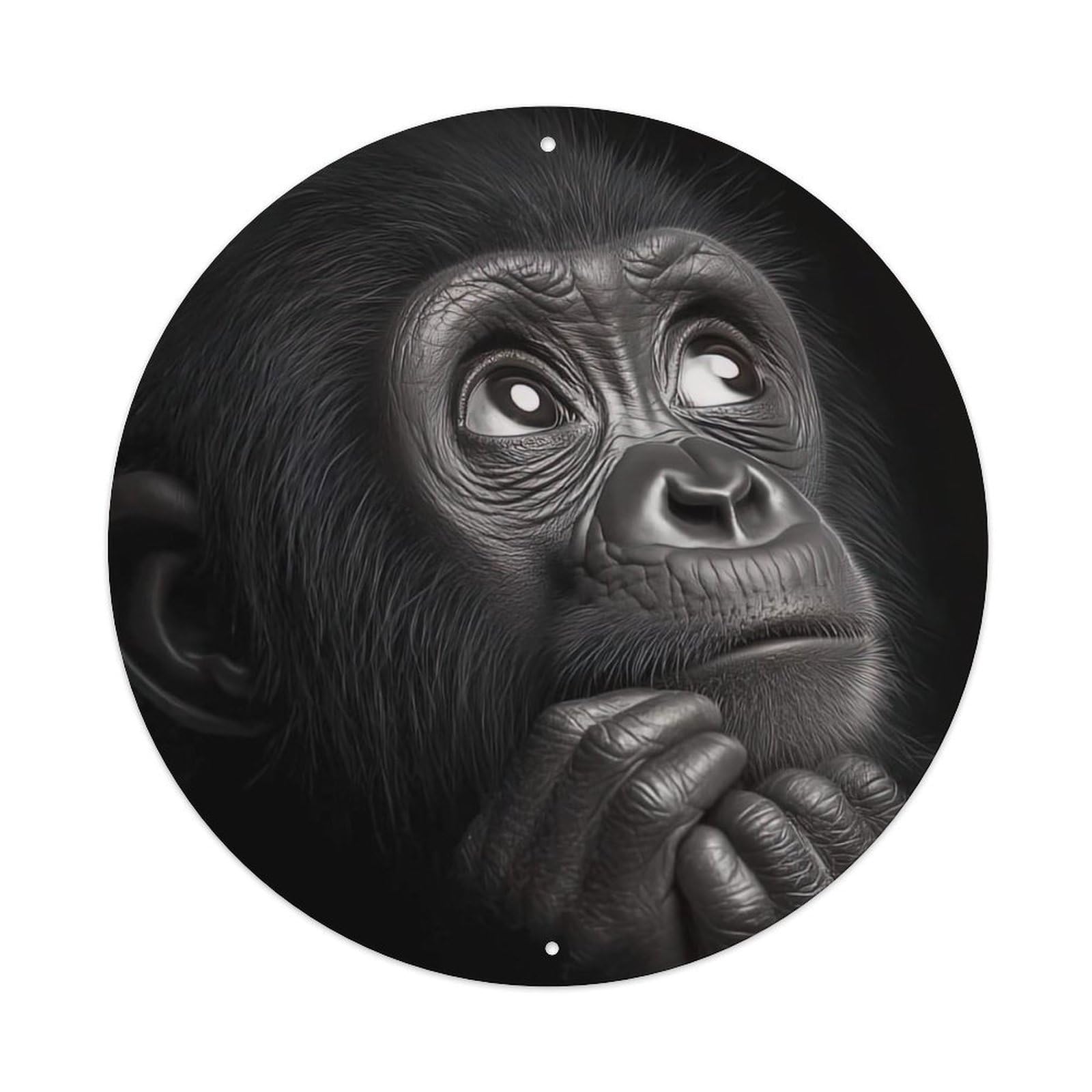 Cwbufd Vintage Style Animal Thoughtful Chimpanzee Primate Portrait Contemplative Wildlife Vintage Metal Tin Sign Plaque Wall Decor For Cafe, Club Bar, Office, Garden Metal Poster 8X8inch