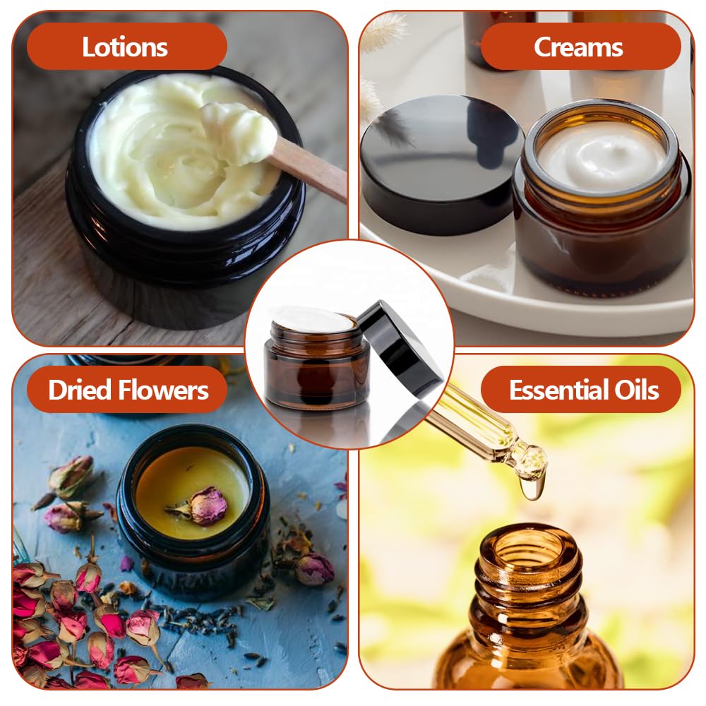 6 Pezzi Vasetto per Crema in Vetro 50 ml Barattoli di Vetro Ambrato Contenitore Crema Contenitori Cosmetici Contenitori Creme da Viaggio Barattoli per Crema per Cosmetici, Lozioni, Oli Essenziali