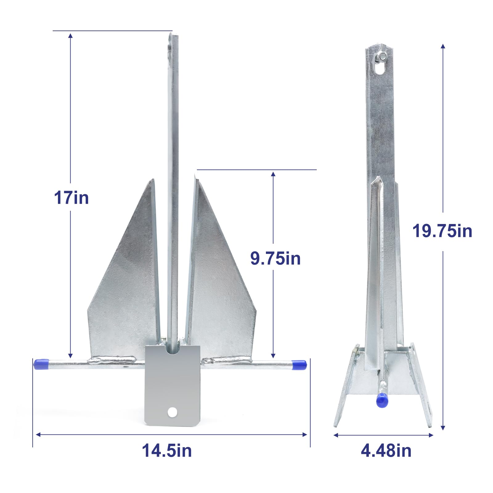 BocBoz Galvanized Danforth Fluke Anchor Kit Includes Galvanized Fluke Anchor, Rope, Shackles, Chain 8LB