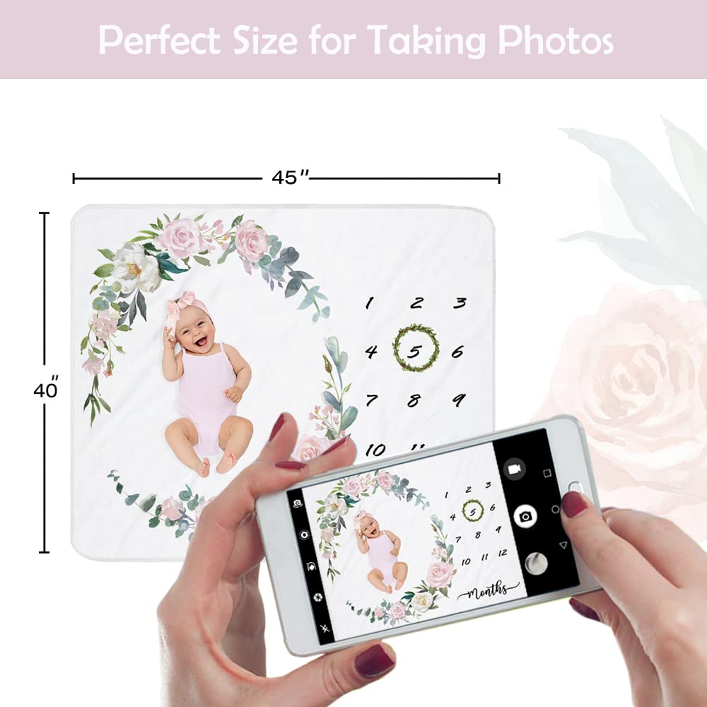 Manta de hito para bebé para niña, manta de hito mensual para recién nacidos, decoración de guardería de rosa, fondo de foto, manta con corona y diadema