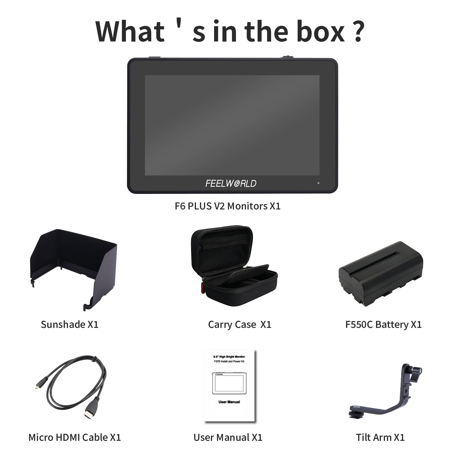 FEELWORLD F6 PLUS V2 6-calowy monitor polowy do aparatu, ekran dotykowy HDR z 3D LUT, ostry zrzut ekranu, Full HD 1920x1080 IPS 4K HDMI Loop in/Out DSLR Video Peaking Focus Assist, bateria 2800mAh