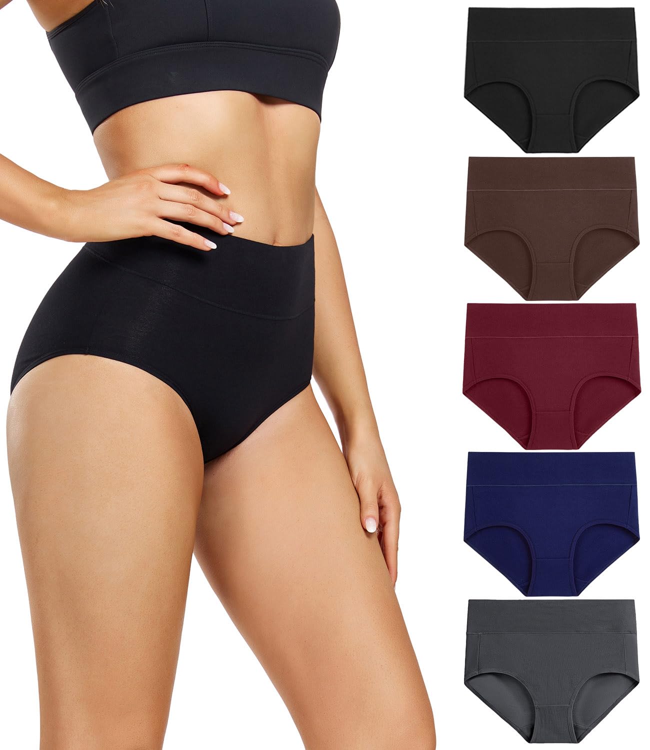 wirarpa Ladies Knickers High Waisted Underwear Cotton Panties 5 Pack L