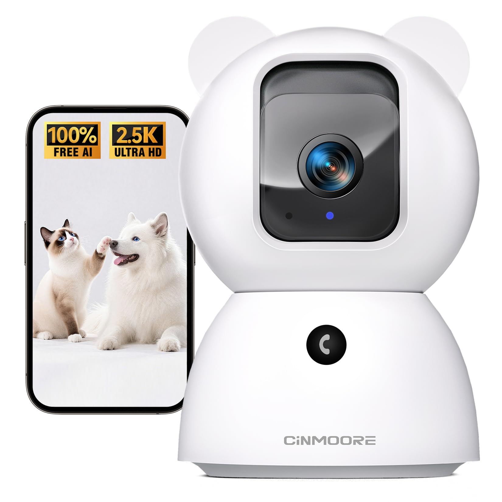 Telecamera di sicurezza 2.5K per interni, rilevazione di persone/animali domestici/piangi AI, telecamera per animali domestici/cani/gatti da 4 MP con app per telefono, telecamere WiFi Pan Tilt 2,4 GHz