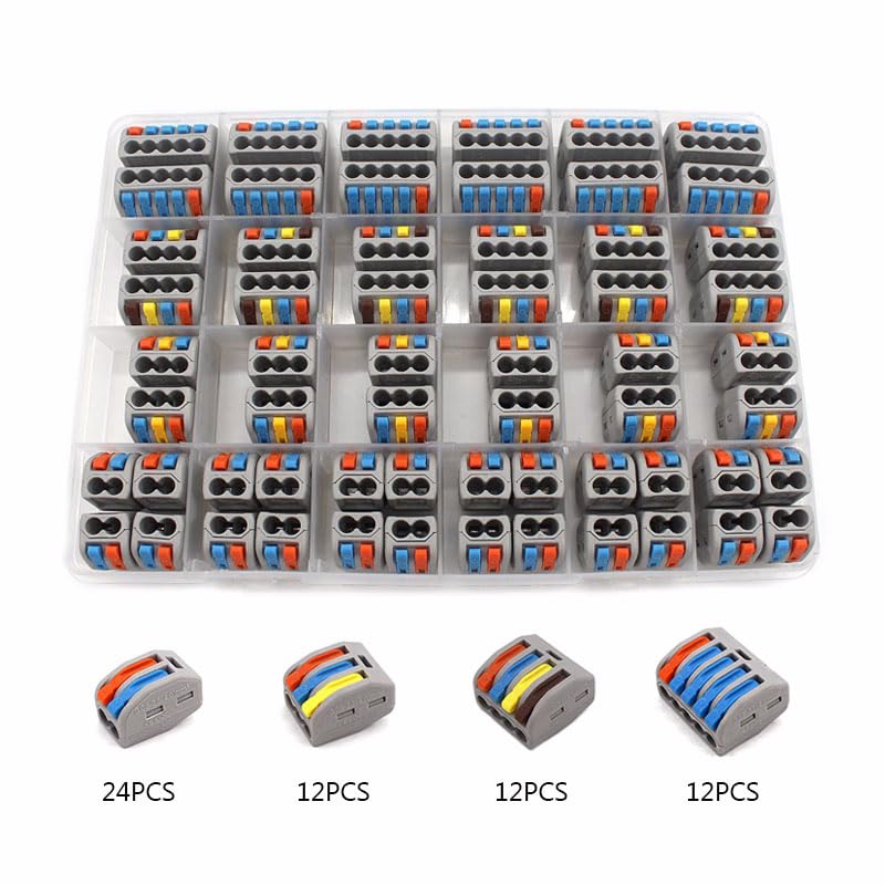 HUFFA Caja de Juego de Conectores de Cables 222-412 222-413 222-415 Bloques de terminales Conectores rápidos híbridos de iluminación Mini enhebrador de Conductores Divisor(Lavender)