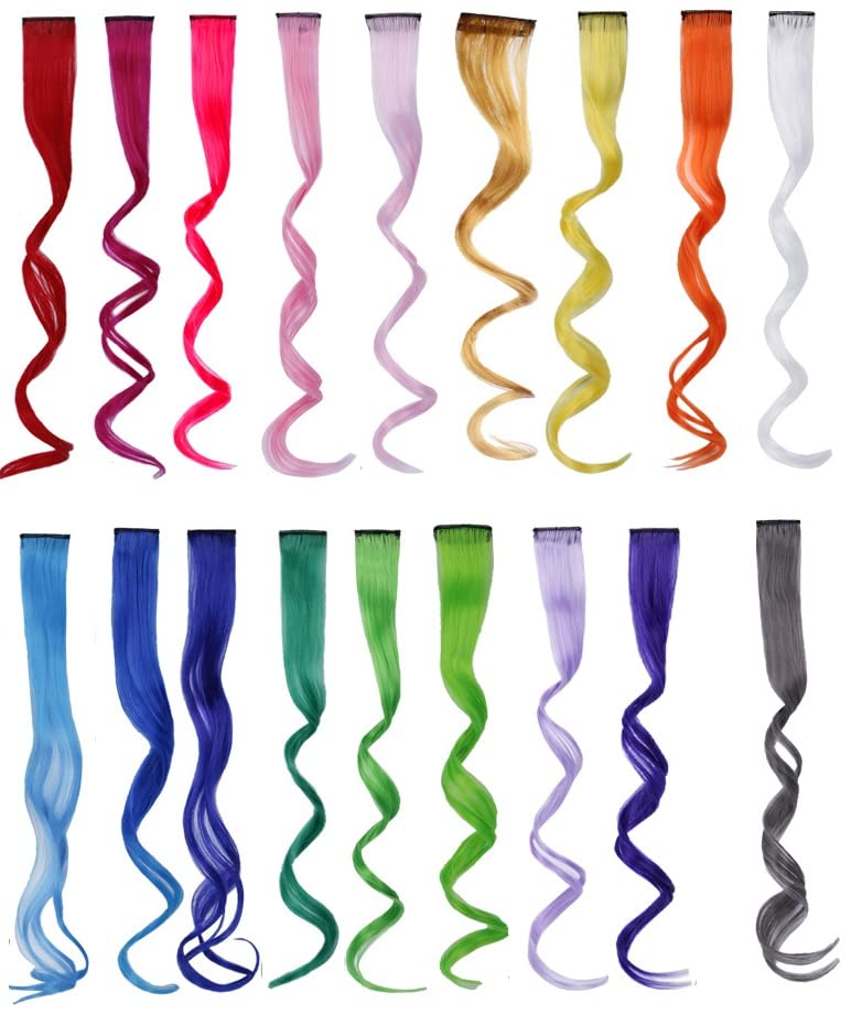 Miniatura 2 de 18 paquetes de extensiones de cabello rizado colorido con clip de 20 pulgadas, extensiones de cabello rizado con clip para mujeres y niños,