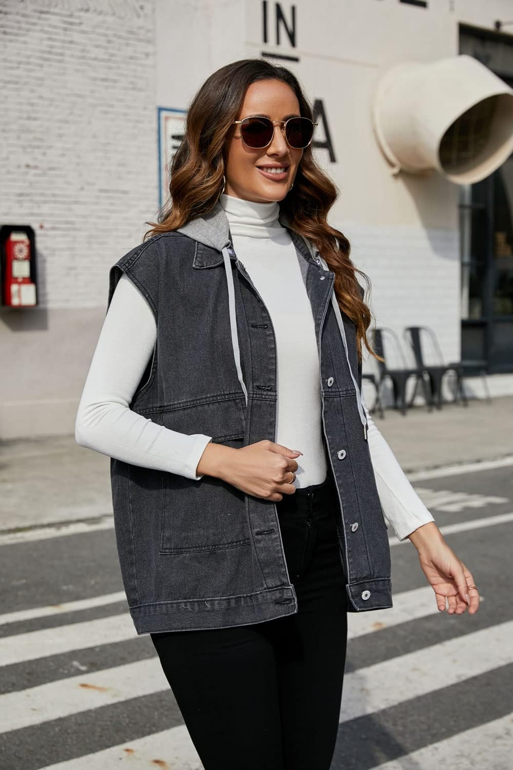 PAODIKUAI Women's Oversized Denim Vest Mid Long Jean Vest Sleeveless Jackets Distressed Vest Cotton - Image 6