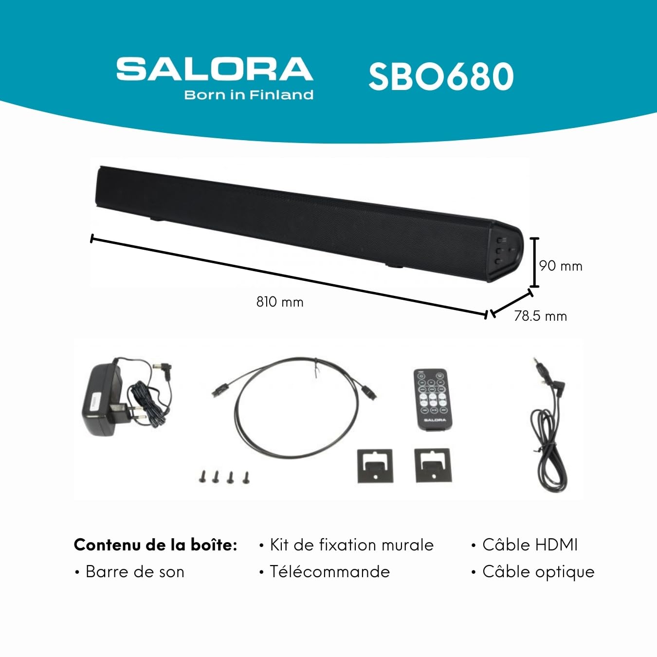SALORA SBO680 Barre de Son TV Bluetooth 5.0 sans Fil 2.1 canaux 60W Caisson de Basses intégré HDMI Arc