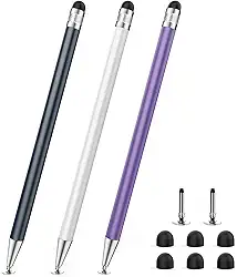 Caneta Stylus 2 em 1 da Digiroot,Caneta Touch Adequado Para Todos os Tipos de Telas Sensíveis ao Toque, Compatível com Apple, Samsung, Lenovo e Xiaomi(preta, branca e roxa)