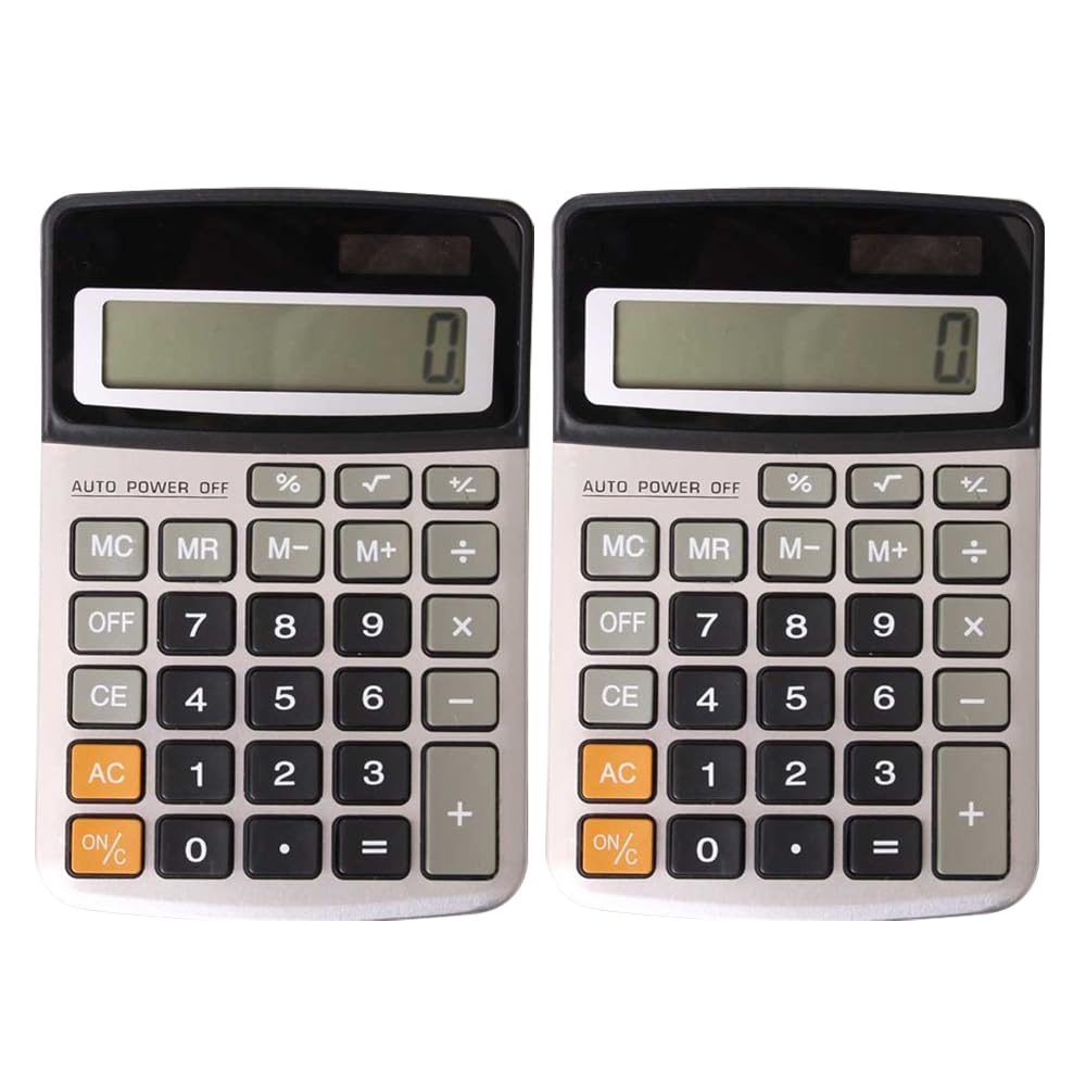 Set of 2 - Desktop Calculator Dual Powered 8 Digit Display Simple Calculator With Auto Power Off Button Midi Pocket Calculators Battery & Solar Powered For Office Home School Business