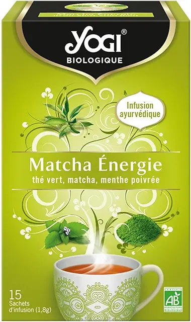 Thé Vert Bio Matcha Énergie Yogi - 15 Sachets Infusion Ayurvédique