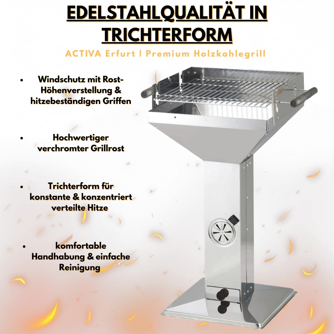 ACTIVA Holzkohlegrill Erfurt I Premium Holzkohle Grill inkl. hochwertigem & verchromtem Grillrost I Robuster Kohlegrill für ein einzigartiges Grillerlebnis