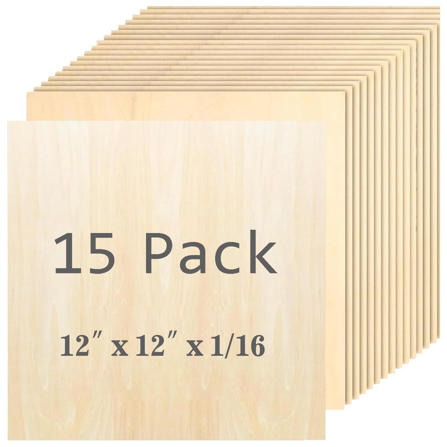 Unfinished Wood Pieces,15 Pack Basswood Sheets 1/16,Basswood Plywood Wood Sheets for Crafts,Perfect for Painting, Drawing, Laser, Engraving, Burning and CNC Cutting (12 x 12 inch - 1.5mm)