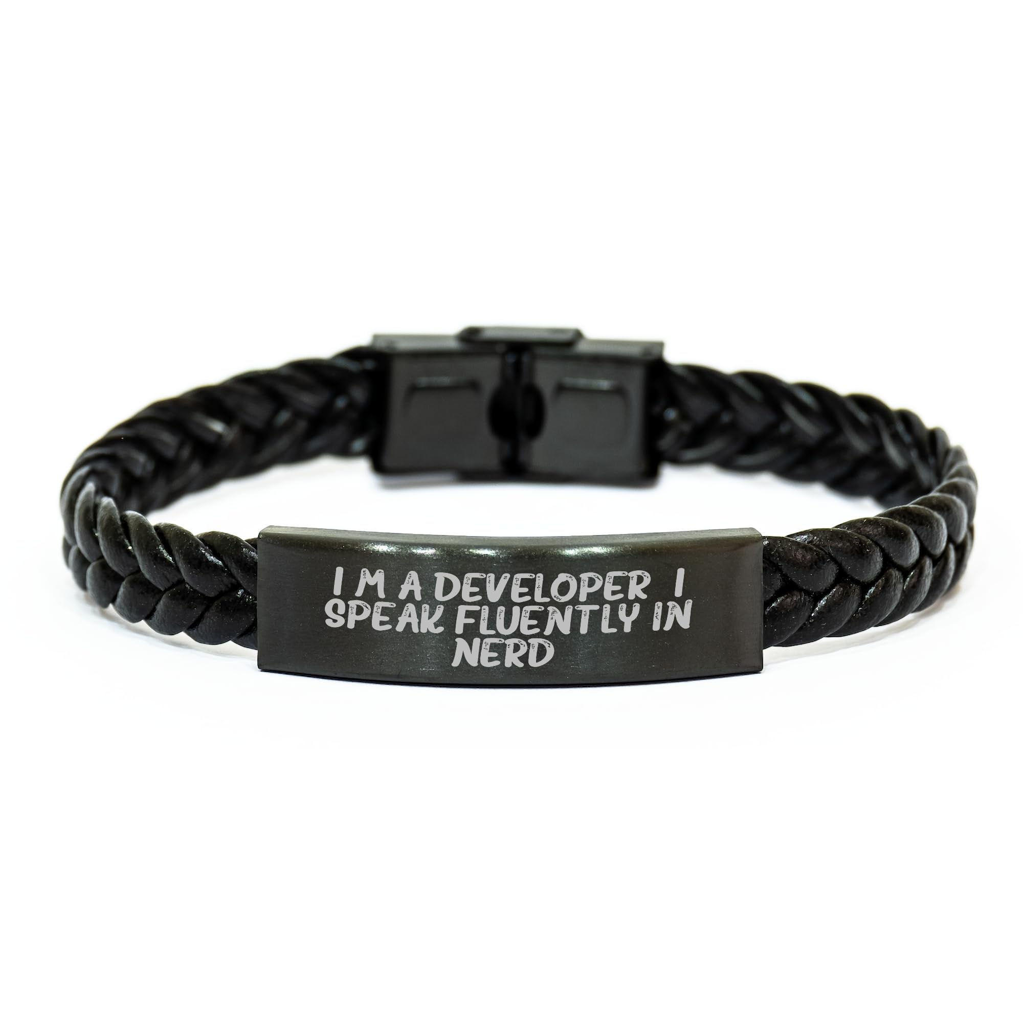 Developer Gifts for Him, I'm A Developer. I Speak Fluently In nerd. Braided Leather Bracelet, Versatile Style, Christmas Unique Gifts from Men to Coworkers