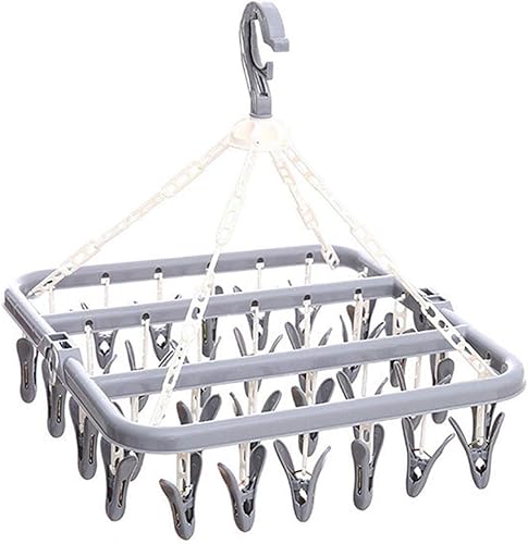 Percha de secado de ropa con 32 clips, ganchos plegables de plástico a prueba de viento para colgar toallas, ropa interior, brasieres, ropa de bebé,