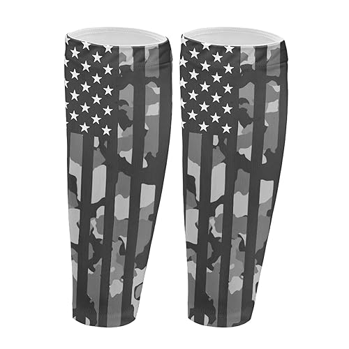 FUSURIRE Juego de 2 mangas de compresión de pantorrilla de fútbol con estampado de bandera estadounidense de camuflaje para hombres, niños y