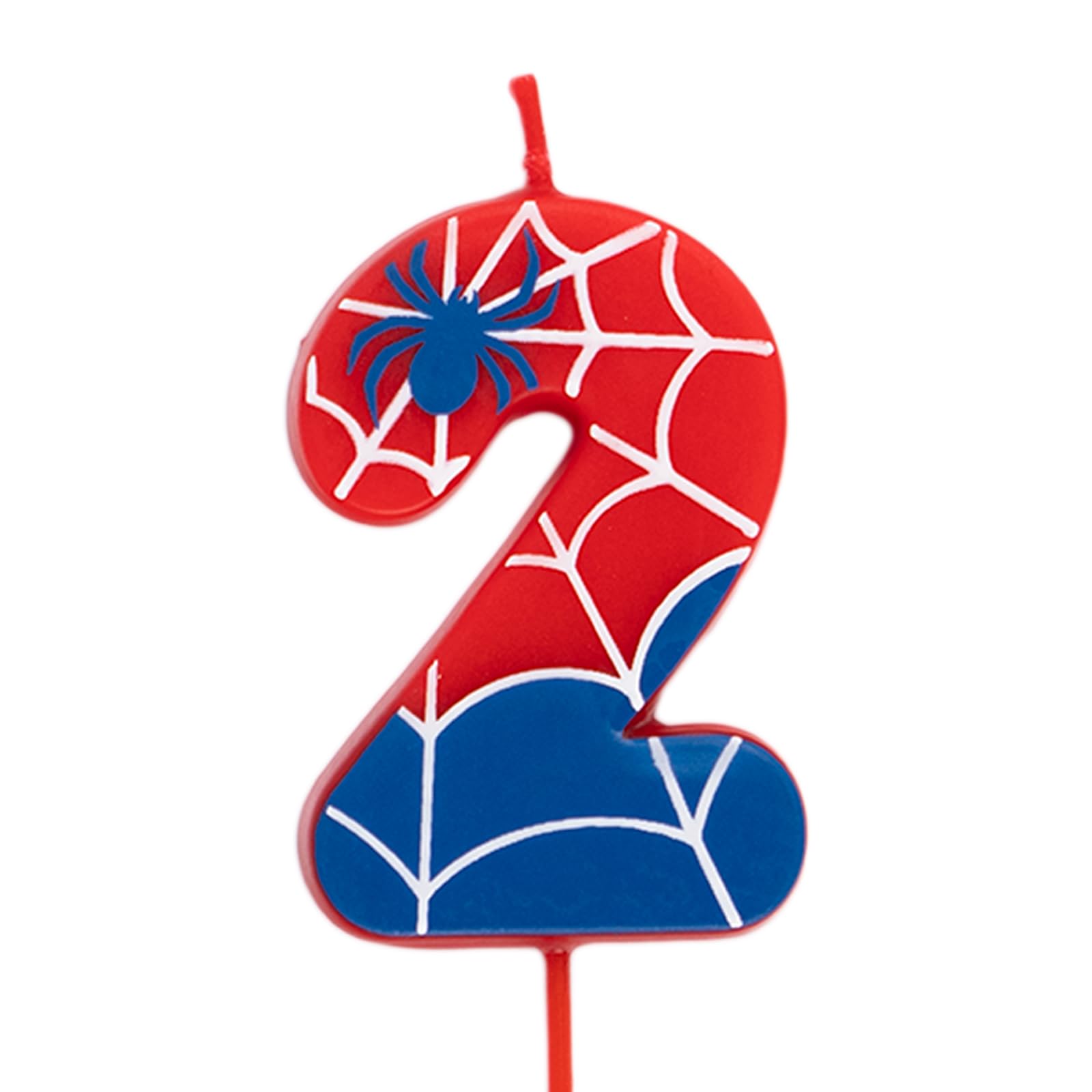OH YEAH - Number 2 Spider Candles for Cakes - Numbers 0 to 9-6 cm - Perfect for Children's Cakes - Red and Blue with Spider Webs and Spider - Children's Birthday Candle - Spiderman Party — image 1