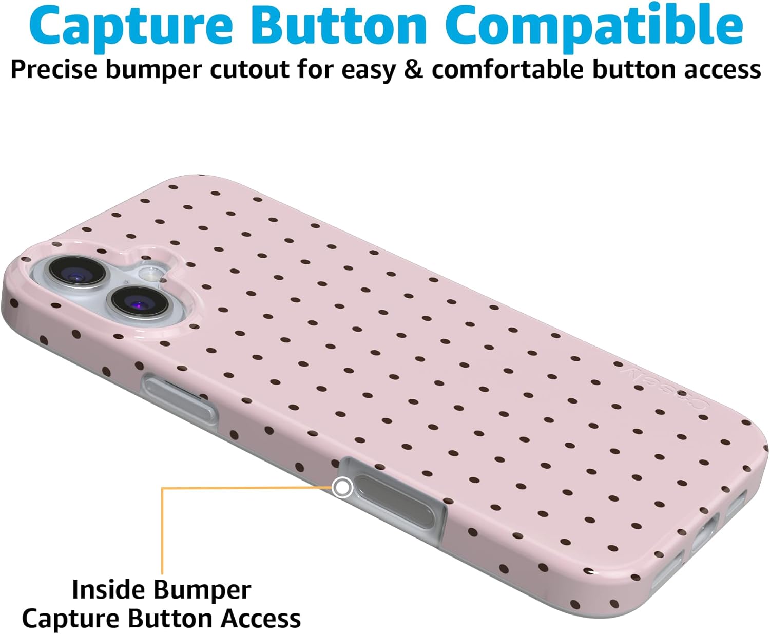 Casely iPhone 16 Plus Case | On the Dot | Pink & Brown Polka Dot | Compatible with MagSafe | Classic Ultra Slim Design