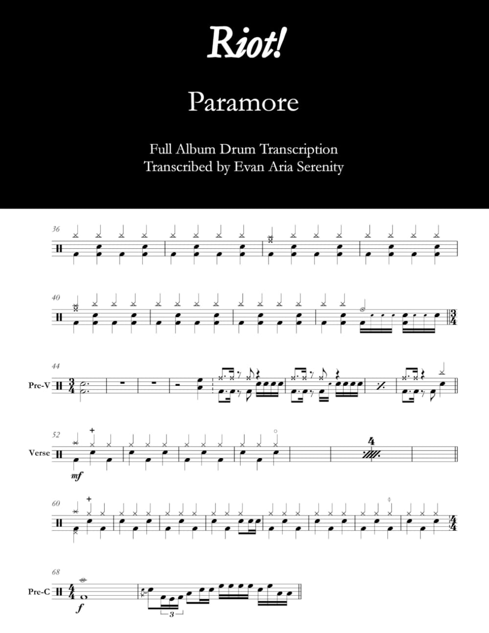 Paramore - Riot!: Full Album Drum Transcription (JDS Drum Transcription Books)