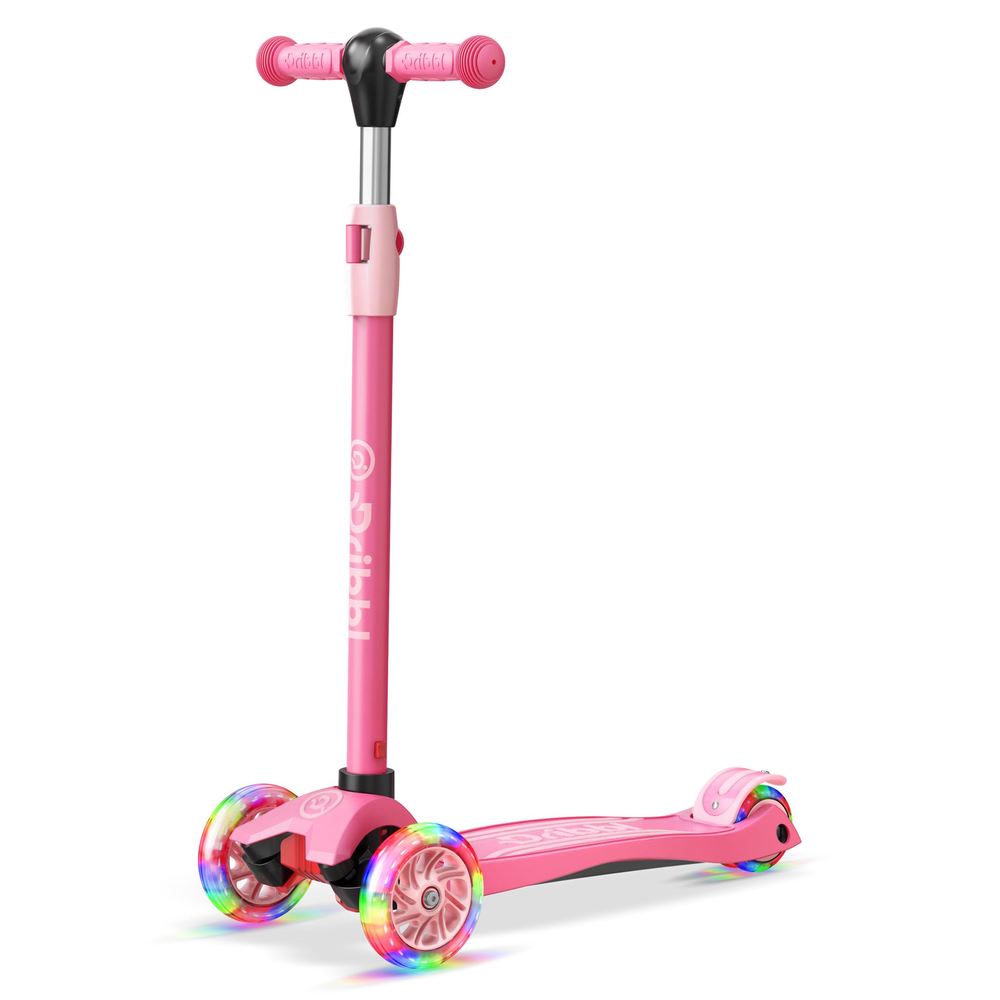 Dribbl 3-Wheel Kids Scooter - Lean-to-Steer Technology, Adjustable Height Handlebar, Wide Anti-Slip Deck, Scooter for Boys & Girls Ages 3+, Child Safety Approved, Support Riders Up to 165 lbs, Pink