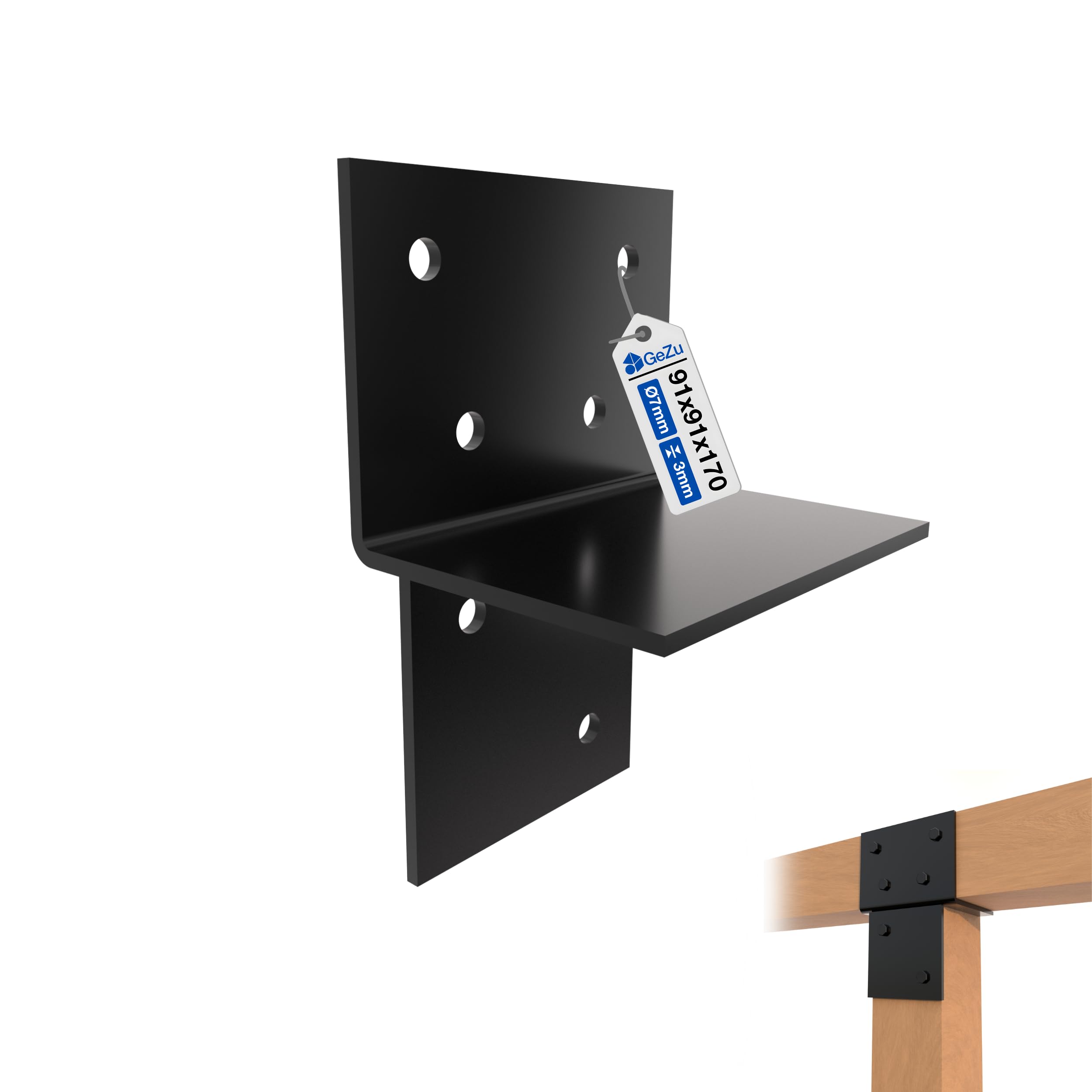 Gezu Impex Black Wood Connector T Piece 91X91mm Powder Coated T Connector Bracket Wall & Post Connector For Wooden Structures