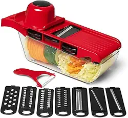 Cortador de Legumes Multifuncional 6 em 1 – Fatiador de Mandolim Profissional, Picador de Cebola, Ralador de Vegetais, Fatiador de Frutas, Utensílio de Cozinha em Aço Inox, Cortador Prático