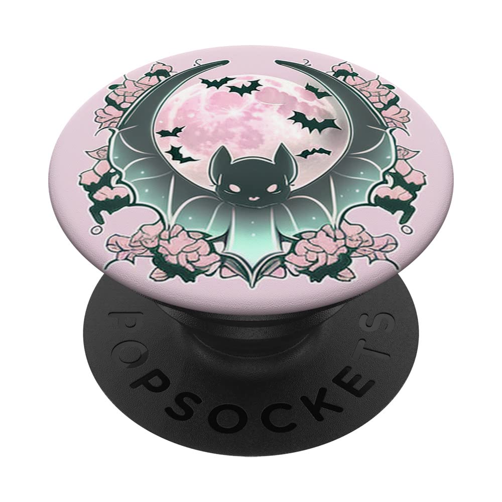 crescent moon and bat, in the style of kawaii pastel PopSockets Swappable PopGrip