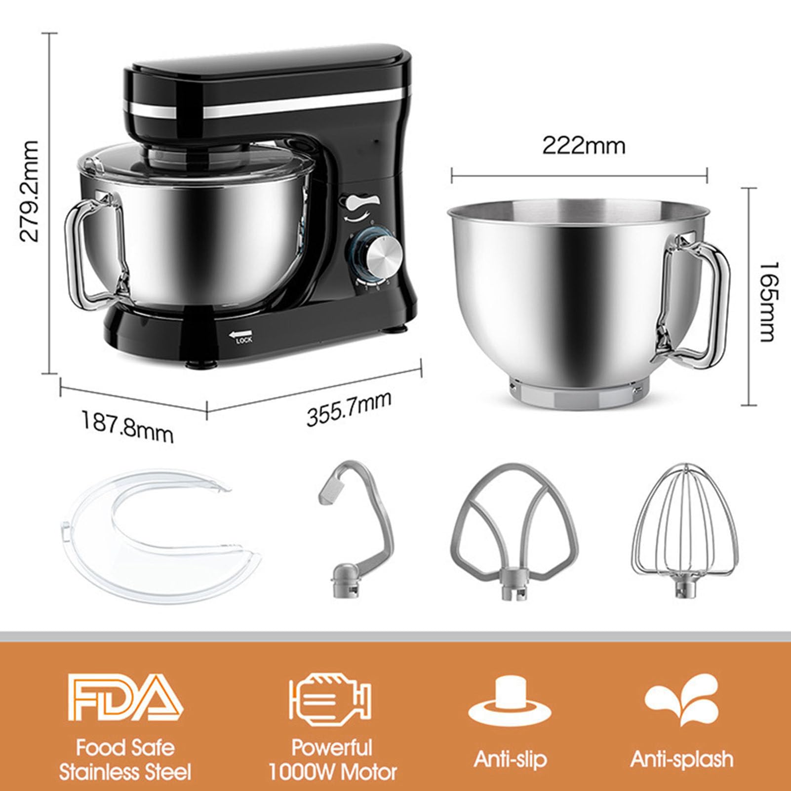 Mikser StojąCy Kitchen Aid, MałY Elektryczny Mikser Do żYwnośCi Z Misą 5qt, Wielofunkcyjny Mikser Do Pieczenia, Miksery Do Ciasta Z GłOwicą Przechylaną Dla WięKszośCi Domowych Kucharzy,Black