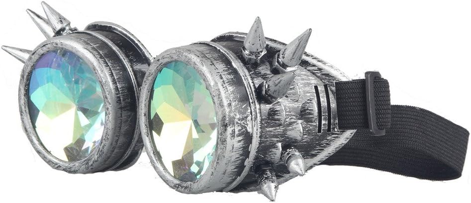 Kaleidoscope Rave Rainbow Crystal Lenses Steampunk Goggles Spike Halloween