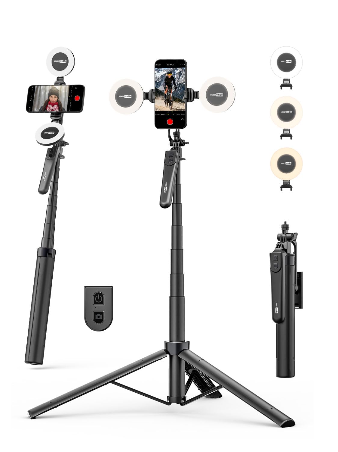 USKEYVISION 70" Multifunctional Phone Tripod for iPhone with Light, Extendable Selfie Stick with Remote for iPhone & Android 360° Rotation Phone Tripod Stand for Video Recording/Photography(UT-02)