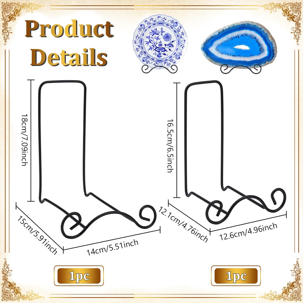 NBEADS 2 Supporto per Piatto Fondo In Ferro Battuto con 2 stili, Cavalletto Espositivo A Forma di Pergamena In Metallo Supporto Decorativo per Piatti e Quadri In Metallo, Nero