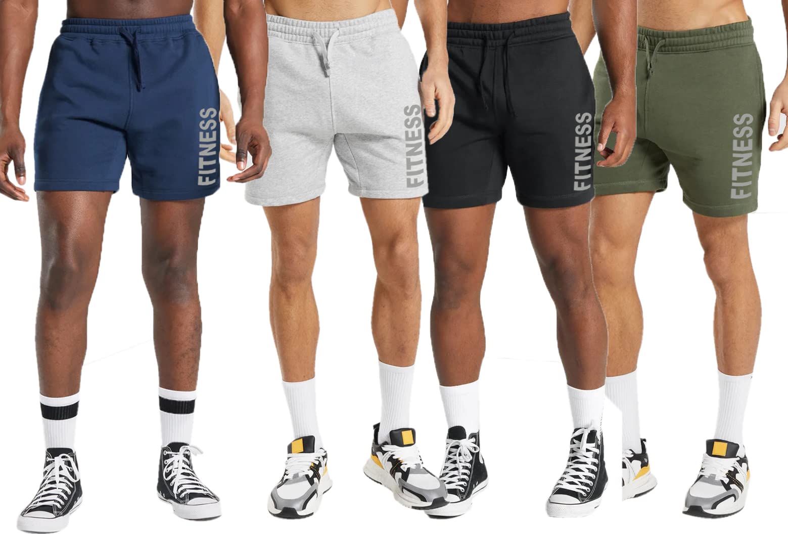 hotfits Men's Black, Grey, Green & Blue Training Rest Day Cotton Regular Shorts Pack of 4 -S-picture-29