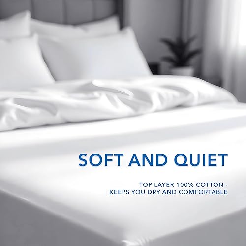 Miniatura 3 de LUCiE Protector de colchón transpirable  Algodón, estilo sábana bajera, impermeable, hipoalergénico, sin ruido, bolsillo profundo para hasta 14