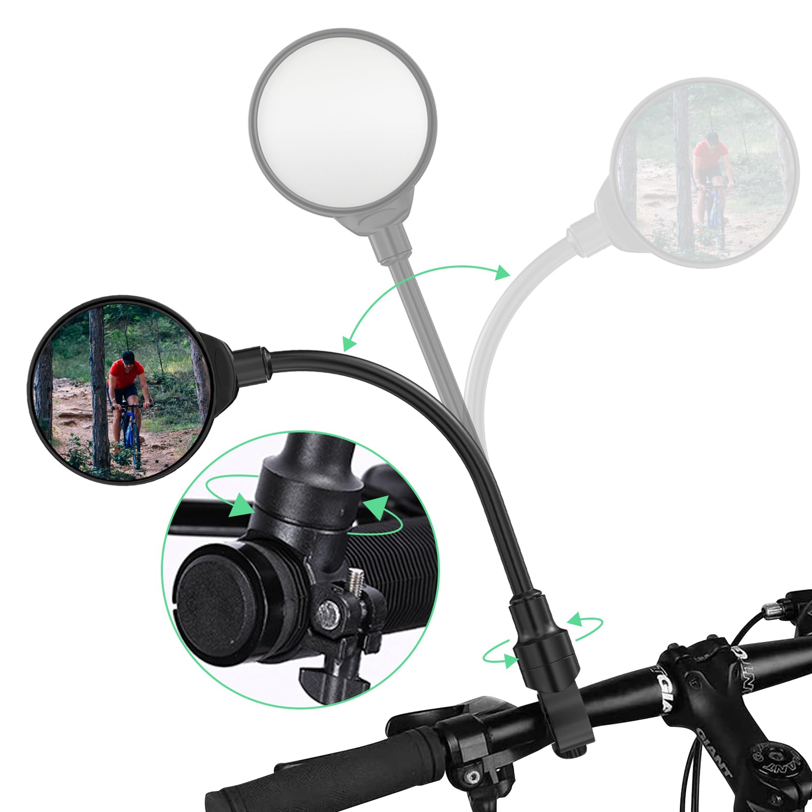Gvolatee 2 Pezzi Specchietto Bici Elettrica, 360° Ruotabile Specchietti Bici, Specchietto Retrovisore per Bicicletta, Specchio per Scooter Elettrico per Manubrio 22-32mm, Tondo HD Specchi Bici(Nero)