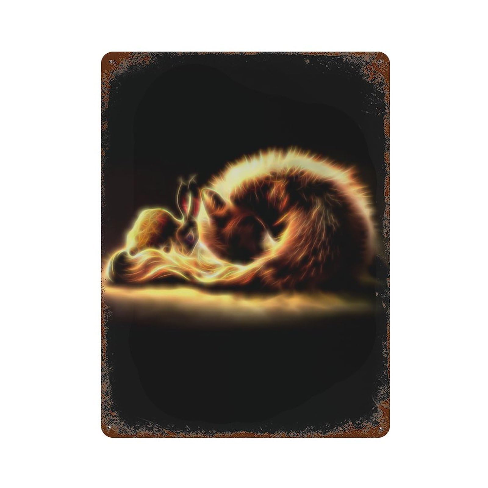 Rabbit Fox Cuddle Distressed Metal Wall Sign 15.7"x11.8", Industrial Home Decor for Garage, Pub Or Kitchen