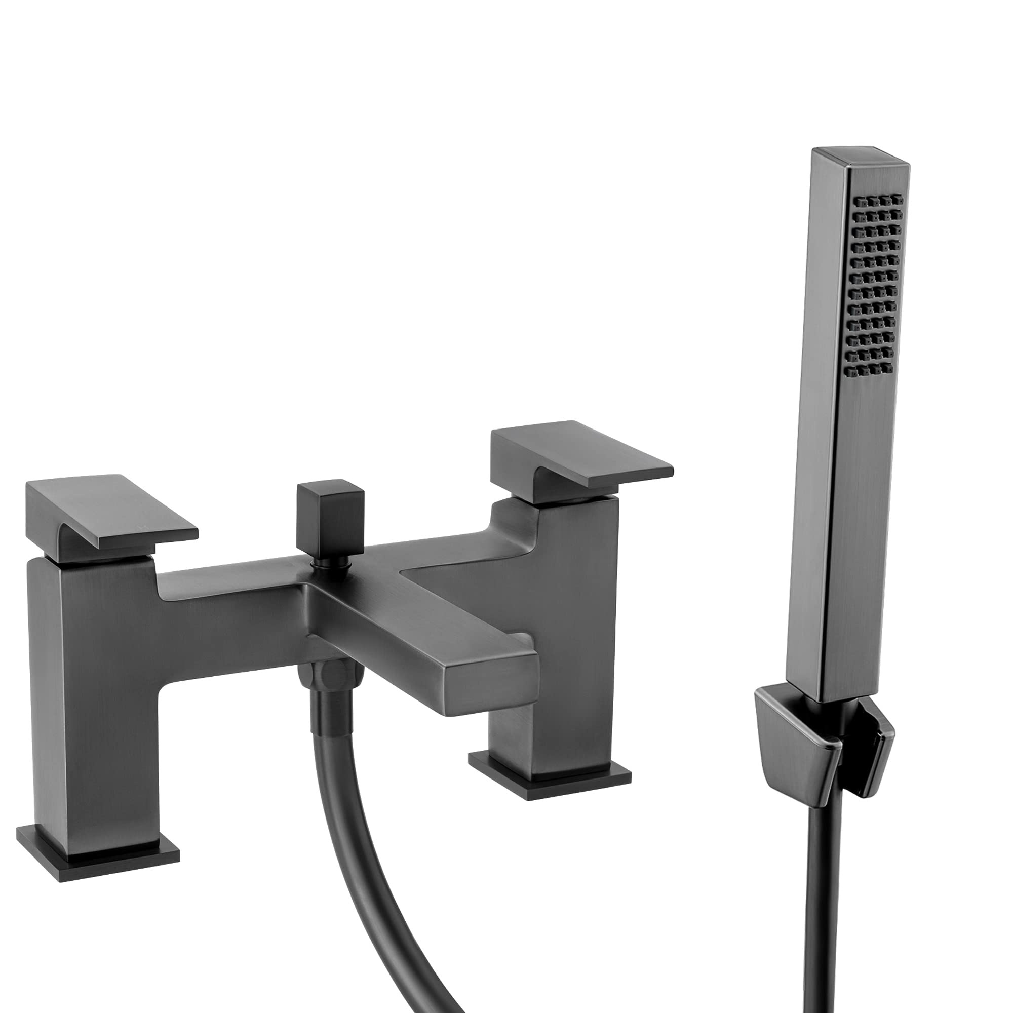 ENKI, Athena, BT0208, Gunmetal Grey-Black, Square Bath Shower Mixer Taps, Solid Brass, Easy Clean, Modern Design