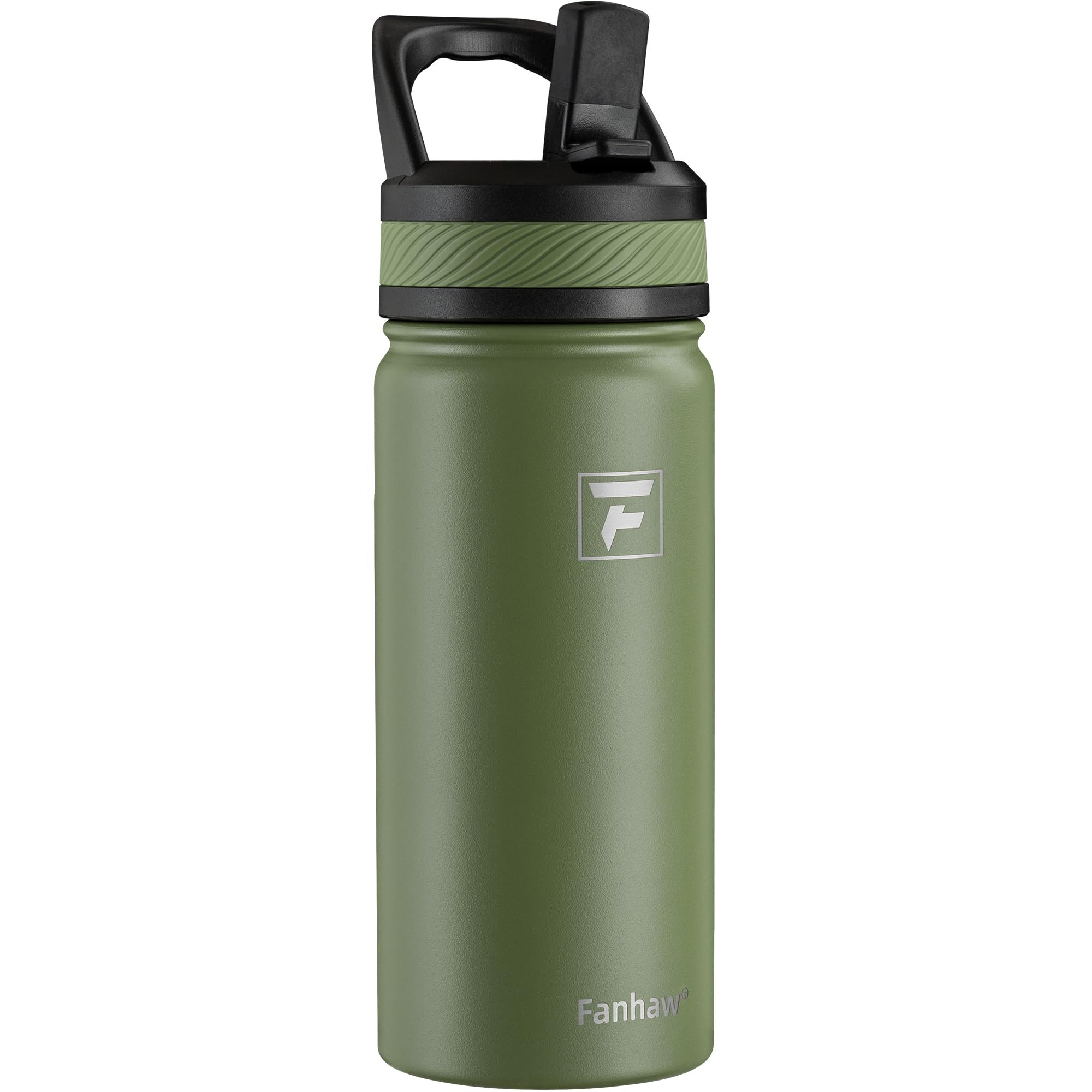 Fanhaw 550ml/18oz Kids Insulated Water Bottle with Straw Lid – Stainless Steel Double Wall Vacuum, Leak-Proof, BPA-Free Water Bottles for School Boys & Girls(Olive Green)