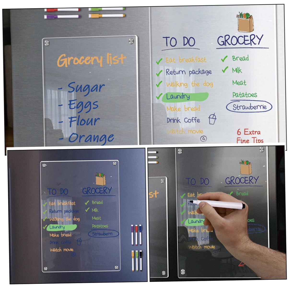 Lavagna Magnetica Frigo Trasparente con Pennarelli Pianificazione Giornaliera Cancellabile Board Magnetica per Casa Ufficio Scuola Organizzatore Settimanale Magnetico per