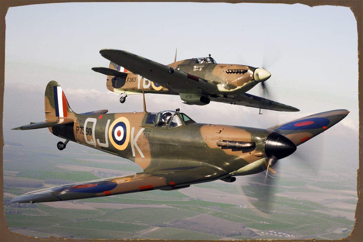 Spitfire Aeroplane, British RAF, Iconic Vintage Style Metal Wall Plaque 8x12 inches