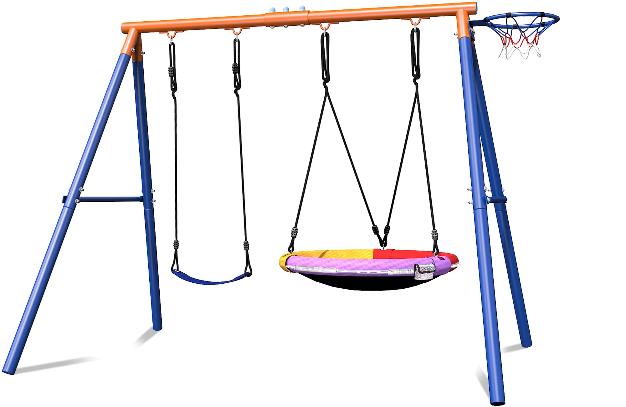 4-in-1 Swing Sets with Stand for Backyard, 440lbs Outdoor Saucer Swing Set for Kids