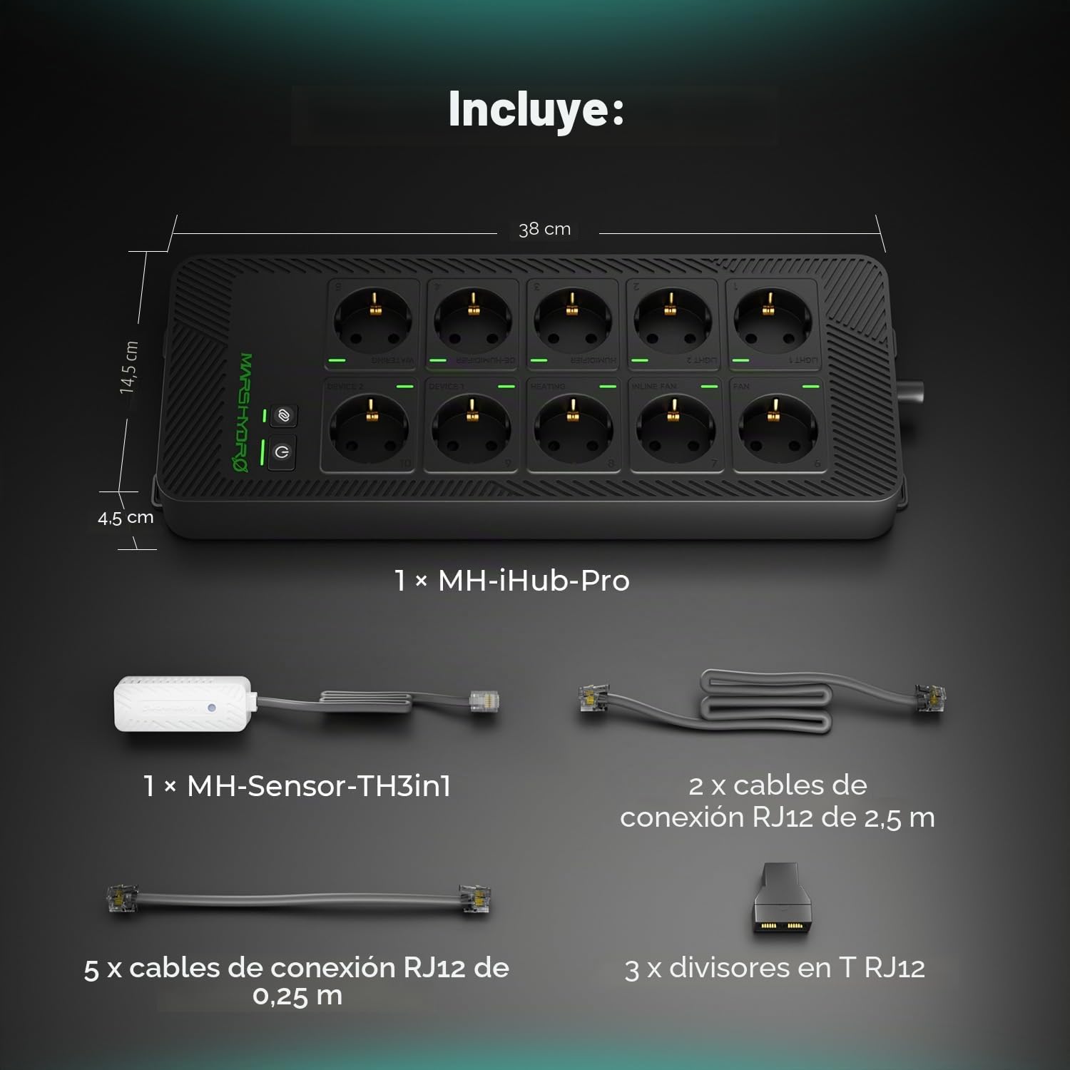 Mars Hydro iHub-Pro 10AC Power Strip Kit, 10 x All-in-One Growroom, control climático WiFi para luz, temperatura, humedad y VPD
