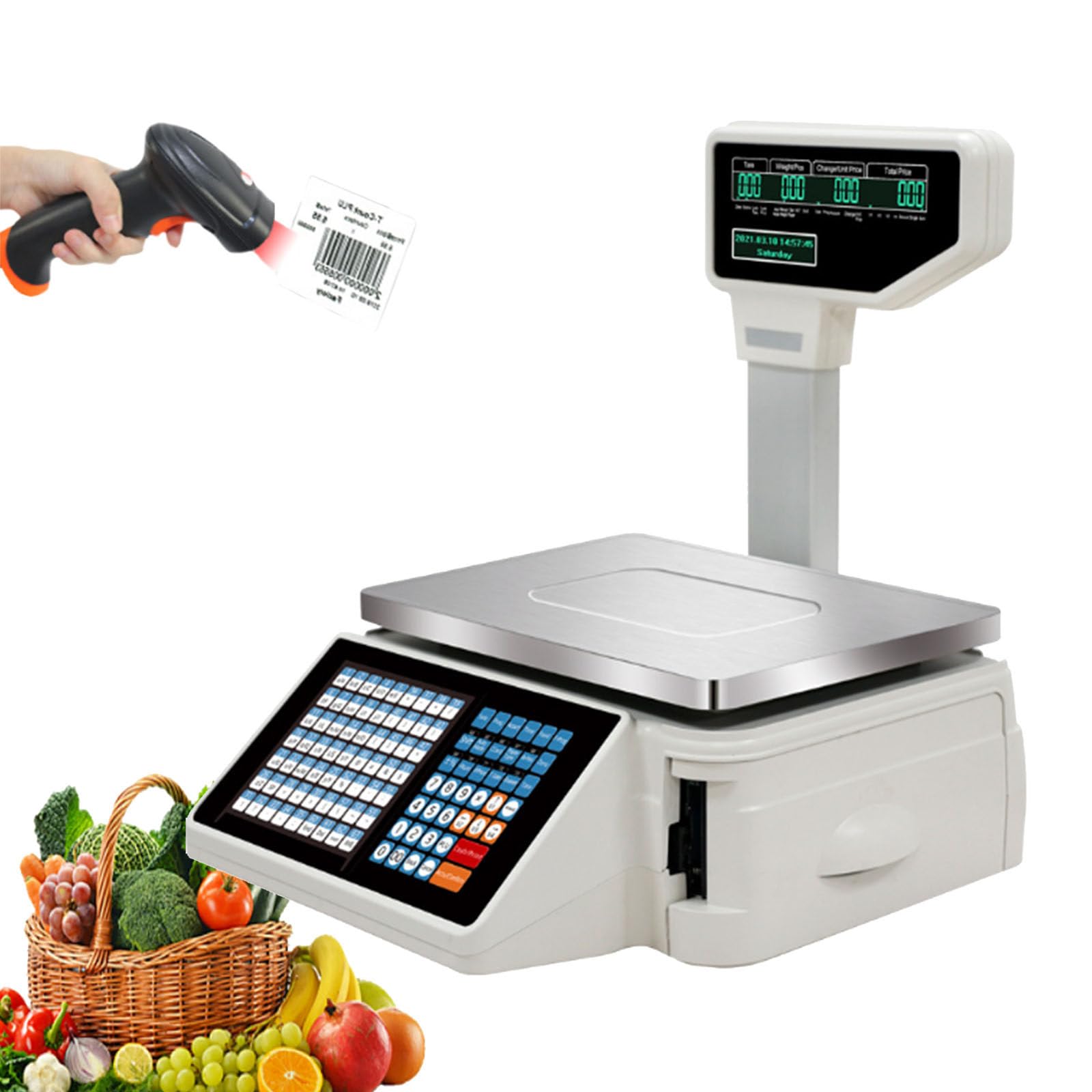 JKJZSALJ Label Printing Scale,Digital Weighing Scale,Front And Back Dual Display,63 Shortcut Keys Commercial Cash Register,Suitable For Supermarkets,Retail Store,B